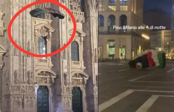 Si lancia con un paracadute con i colori della Palestina dal Duomo di Milano: denunciato un 32enne